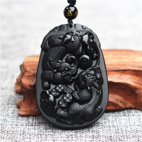 Natural Obsidian Double Brave toops Jade Pendant Jewelry Fine Jewelry Baqi Dragon King transport Amulet Pendant Necklace Jewelry