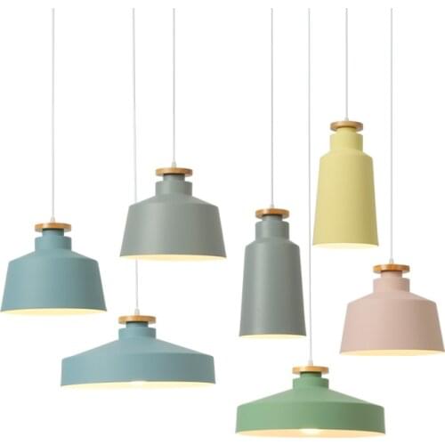 Nordic Modern Simple Chandelier, E27 Wood Aluminum Pendant Lights, Home Restaurant Kitchen Bar Cafe Decoration Lighting