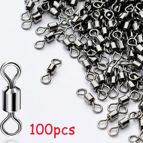 New Hot 100PCS Fishing Barrel Bearing Rolling Swivel Solid Ring LB Lures Connector 4 Sizes Ball Bearing Swivel Solid Ring Fish