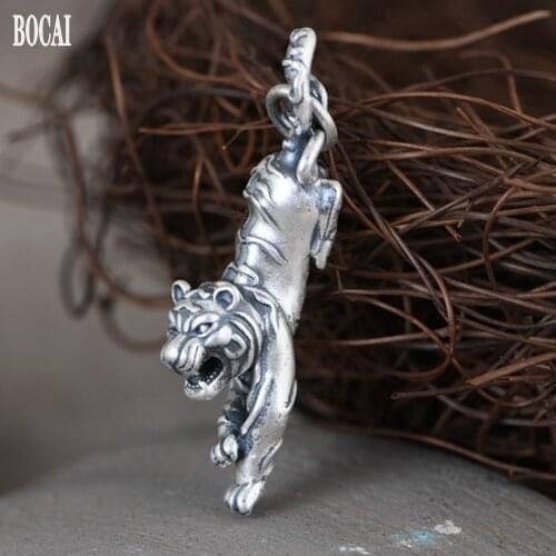 BOCAI New real S990 pure silver retro matte silver mens pendant Thai silver three-dimensional tiger pendant for man