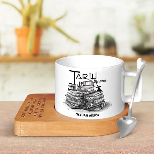Personalized History Teacher Wood Altlıklı Ceramic Cup-1