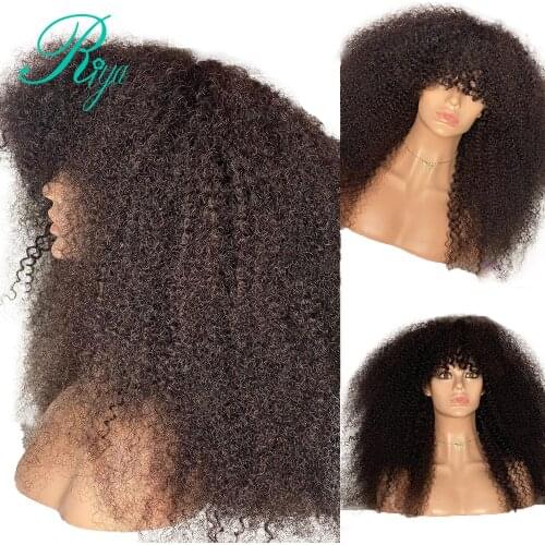 Tight Afro Kinky Curly Invisible Full Machine Made None Glueles Lace Front Human Hair Wigs With Bangs Brazilian Preplucked Remy