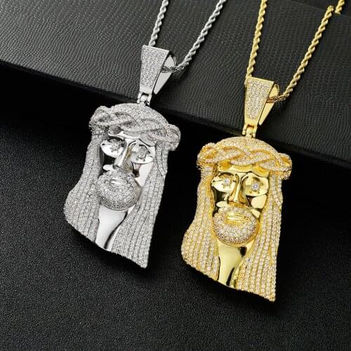 European and American Retro Christ Jesus Head Pendant Micro Inlaid Zircon Height 92mm Large Pendant Exaggerated Hip Hop Ornament