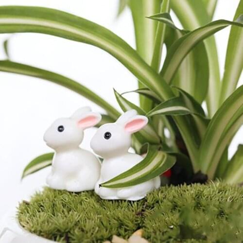 Lifelike 2Pcs 2cm Rabbit Bonsai Decoration Ornaments Garden Decor White Rabbit Bonsai Mini Figurine Resin Crafts