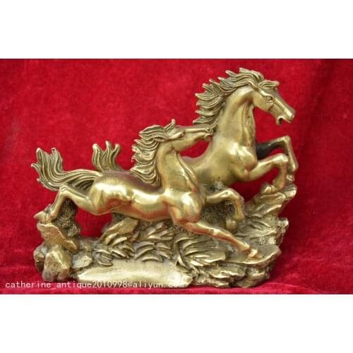 Rare Qing Dynasty copper horseStatue/ Sculpture,Double horses,free shipping