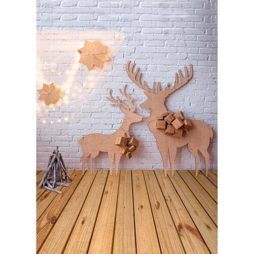 Christmas Gifts Elk White Wall Wood Floor Photography Backdrops Custom Backgrounds for Baby Children Photoshooting Photobooth