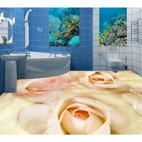 Waterproof floor mural painting Custom Photo self-adhesive 3D floor 3D stereoscopic wallpaper Elegant romantic roses floor