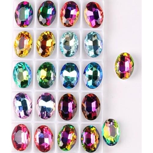 Glass crystal Oval shape 10*14 13*18mm Rainbow & Jelly candy AB colors point back Glue on rhinestone beads applique diy trim