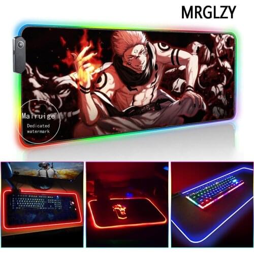 MRGLZY LED Light RGB Gamer Anime Jujutsu Kaisen Ryomen Sukuna XXL Large Mouse Pad DeskMat Gaming Accessories for Laptop Keyboard