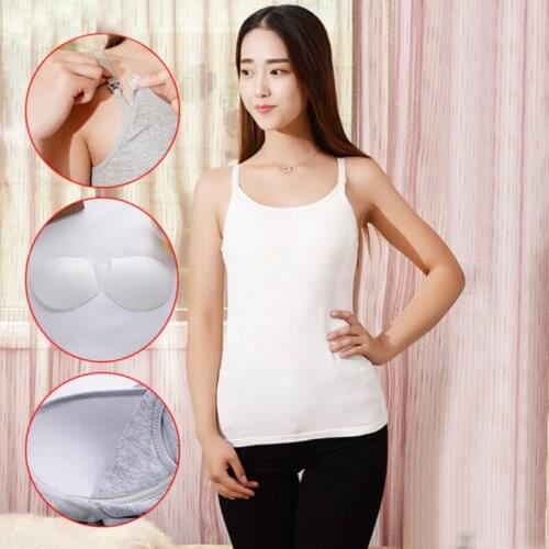 Maternity Women Nursing Camisole Padded Breastfeeding Tops Casual Summer Tank Top Vest Cotton Pregnant Strap Tops Camis 7 Colors