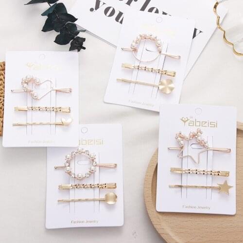 New 4PCS/Set Women Elegant Pearl Crystal Heart Star Round Barrettes Headband Sweet Hair Clips Hairpins Fashion Hair Accessories