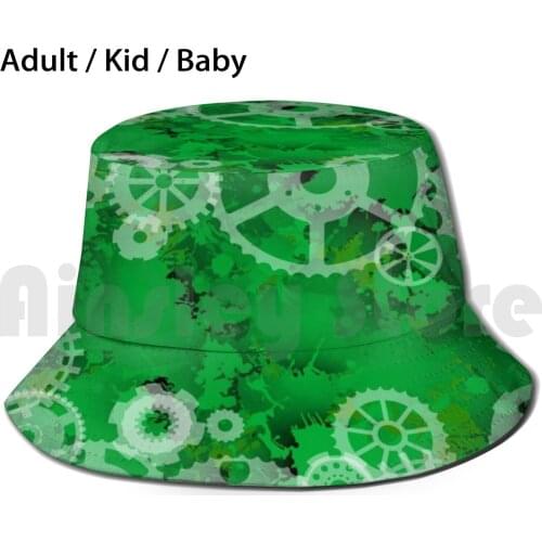 Power Green With Mechanical Background Sun Hat Foldable UV Protection Mechanical Vintage Engineering Industrial