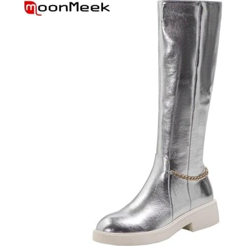 MoonMeek 2022 New Arrival Knee High Boots Hot Sale Fashion Women Winter Shoes Popular Platform Cowhide Comfortable Sexy Big Size