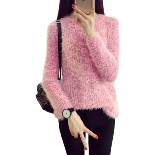 2021 New Fall Winter Loose Mohair Pullover Hedging Round Neck Sweaters Bottoming Sweater Women Jumper Vestidos LXJ048