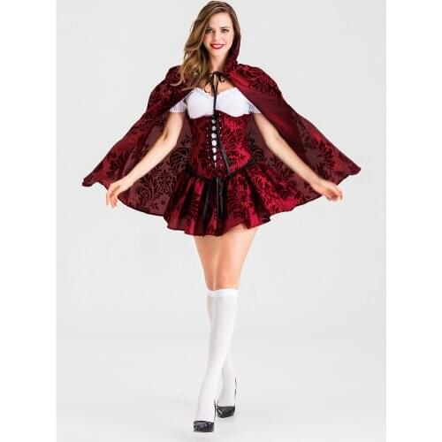 Women Red Witch Costume with Wrap Sexy Magician Witch Cosplay Carnival Halloween Costume Female Fancy Dress XL JY088