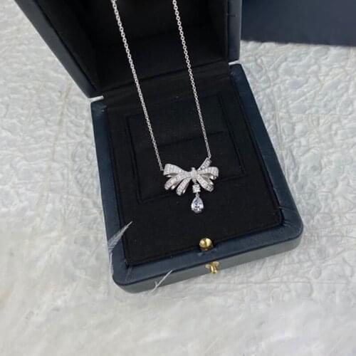 YPAY8 Hot Brand Pure 925 Sterling Silver Jewelry For women Square Zircon Wedding Silver Jewelry Happy Pendant Rose Gold Necklace