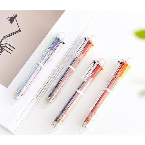 1pcs Creative Cute Ballpoint Pen Six Colors Transparent Rod Multi-Function Press Color Oil Pen Stationery School Supplies