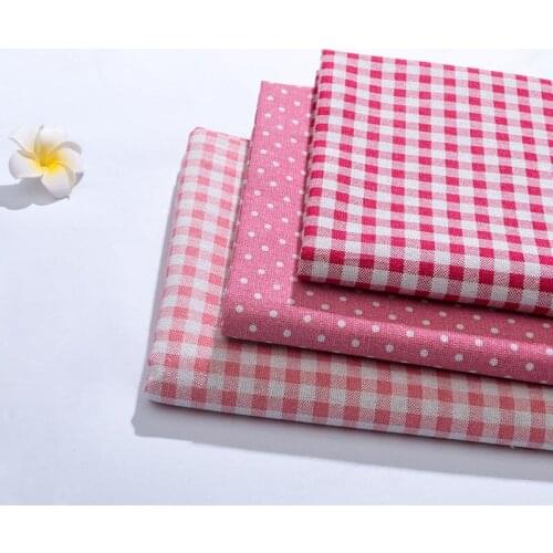 100*150cm Pink Plaid Linen Cotton Fabric Girls Room Tablecloth Decoration Material DIY Sewing Patchwork Cloth By Meter