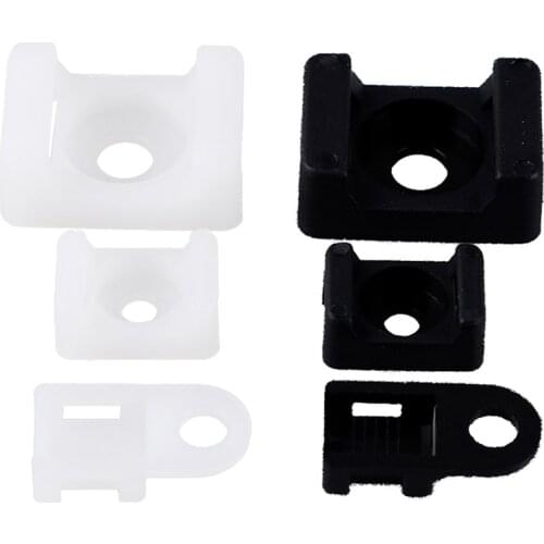 100PCs Cable Tie Mount Wire Buddle Saddle Type Plastic Holder White Black