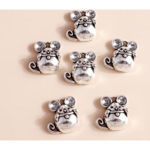 10pcs 15*15mm Antique Silver Color Mole Mouse Charms Fit Necklaces Pendants Bracelets Handmade DIY Jewelry Accessories Making