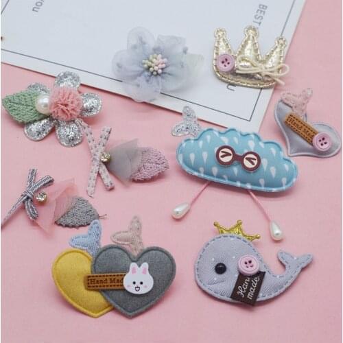 20PCS/lot shiny Crown heart flower Baby Girls Hair Accessories Sequins Padded Appliqued for BB Clip Decoration