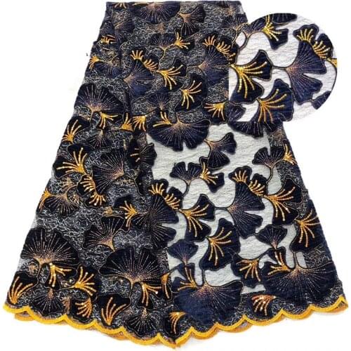 2020 Beautiful leaves with gold sequin embroidery French tulle lace beautiful skirt dress fabric 5 yards