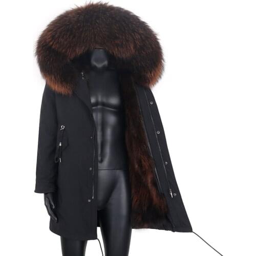 2021 Long Parka Real Fox Fur Coat Outerwear Streetwear Warm Winter Jacket Men Waterproof Natural Raccoon Fur Collar Parka