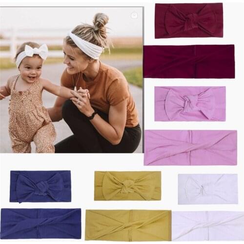 2021 New 2Pcs Baby Knot Bow Turban Headwrap Mom And Me Matching Headband Leopard Solid Cotton Elastic Hair Band Hair Accessories