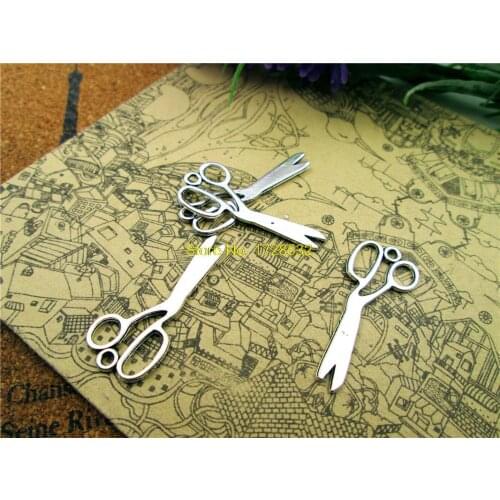30pcs scissor Charms Antiqued Silver Tone 2 sided scissor charm pendants 34x14mm
