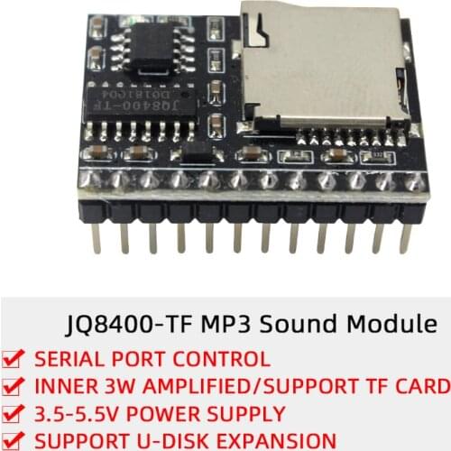 5pcs/lot JQ8400-tf Mini MP3 Player TF Card DC3.6-5V 3W Output Power Sound/Voice/Speech Module for PLAY SONG