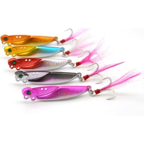 5PCS Colorful Spoon Lure Metal Bait mixed Colors Pesca Freshwater Fishing Feather Tackle Artificial Lake 15g