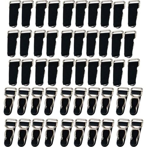 50pcs Black Suspender Ends Corset Belt Clips Stocking Strap Hooks Grips
