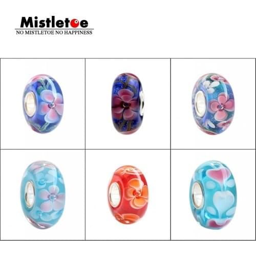 925 Sterling Silver Large Hole 3D Flowers Murano Glass Charm Beads Fit European Bracelet Jewelry