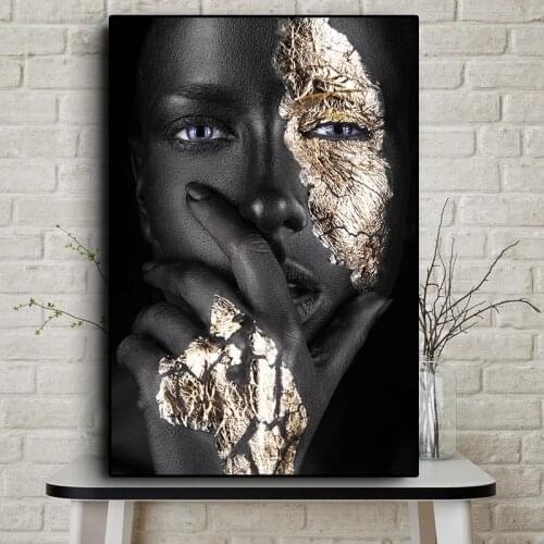 African Art Black and Gold Woman Painting on Canvas Cuadros Posters and Prints Scandinavian Wall Art Picture for Living Room