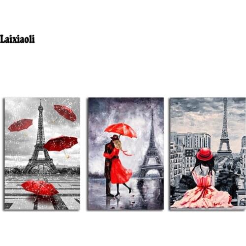 3pcs,Diamond Embroidery,Paris,Tower,Street,Lovers,5D,diy Diamond Painting couple Cross Stitch,3d picture,Mosaic,wedding Decor