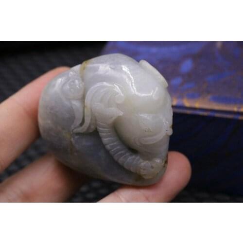 Big Treasure Chinese Vintage Hetian Old Jade Wealth Elephant on Rock Stone Carving Amulet $$$ Timestown 20201126A