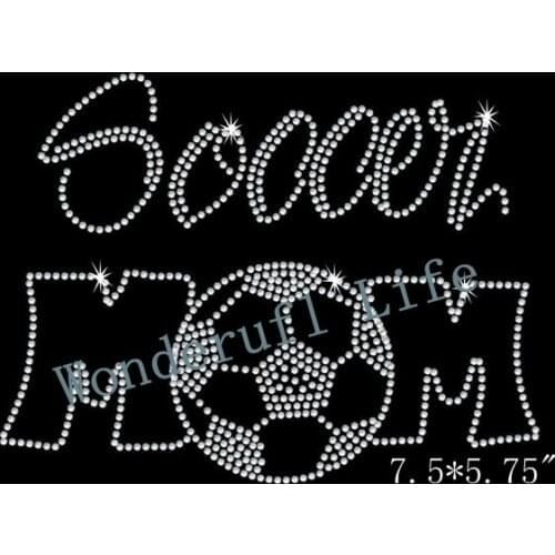 Free shipping rhinestones motif heat transfer iron on transfers soccer mom in white