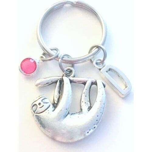 2019 new Sloth Keychain,Gift for Teenage Girl Hanging Animal,Initial Birthstone present women her him Teen Teenager Girlfriend