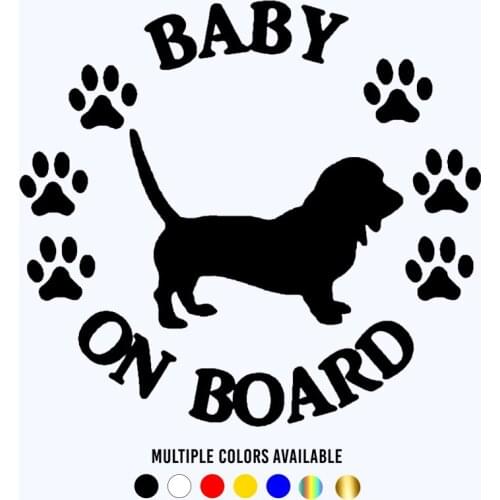 CK20853# Die-Cut Vinyl Decal Baby Basset Hound on Board Car Sticker Waterproof Auto Decors on Bumper Window Laptop