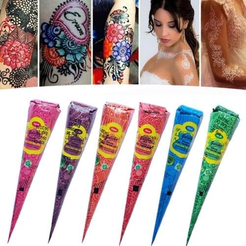 Colorful Indian Henna Tattoo Paste For Temporary Tattoo Paint White Red Cream Cones Black Sticker Henna Brown Body Cone Art U2X8