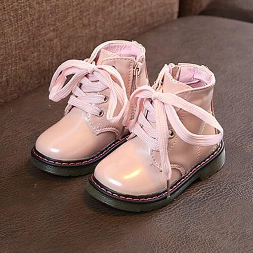 Children Boots Girls PU Leather Snow Boots Ankle Zip Martin Boots Fashion Toddler Shoes Autumn Winter Kids Shoes for Girls