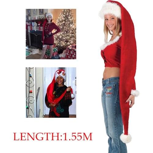 Christmas Party Santa Claus Long Hat Velvet Red White Cap Costume Xmas Adult Children Xmas Long Style Hats Christmas Supplies