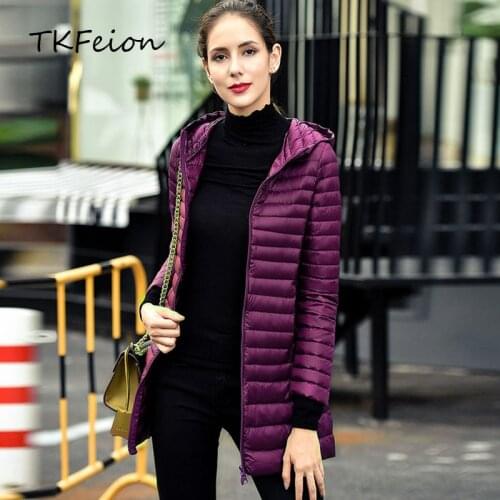 Long Down Jacket Woman Hooded Light Thin Style Autumn Winter Female Slim Coats Duck Down Filler Fashion Ladies Fall Crop Jacket