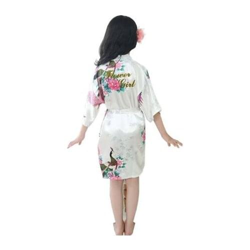 Baby Kids Girl Robes Peignoir Infant Child Flower Girls Silk Satin Kimono Robes Bathrobe Sleepwear Peacock Print Pajamas Clothes