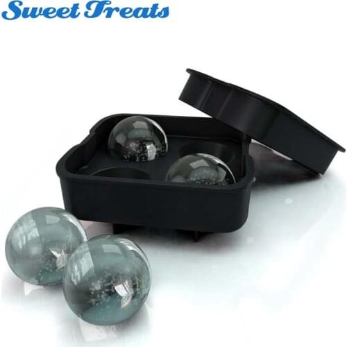 Ice Ball Maker Mold - Black Flexible Silicone Ice Tray - Molds 4 X 4.5cm Round Ice Ball Spheres
