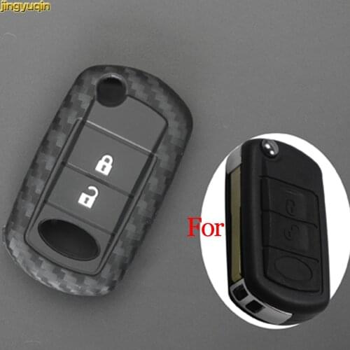 Jingyuqin 15p Remote Silicone + Carbon Fiber Car Key Case Cover For Land Rover Range Rover Discovery Sport LR3 3 Buttons Key