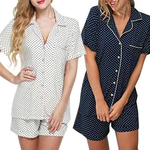 2Pcs Women Pajama Set Solid Color Summer Short Sleeve Lapel Collar Shirts Top Loose Shorts Pajamas Women Sleepwear pijama mujer