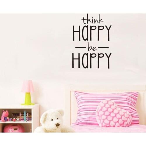 Think Happy Be Happy Wall Sticker Creative English Words Wall Decals Home Decor Living Room Bedroom Decoration Art Mural
