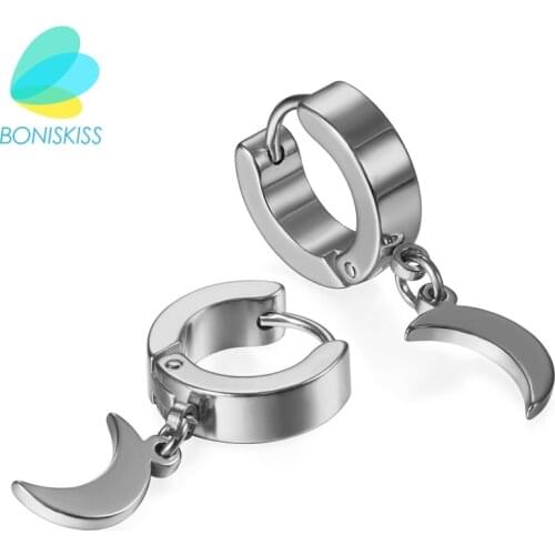Boniskiss New Unique Fashion Rock Moon Charm Men Earrings Gold/Black/Silver Color Small Circle Hoop Earrings For Women Jewelry