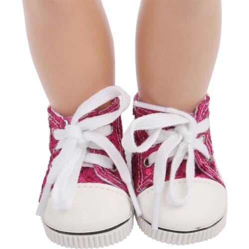 18 inch Girls doll shoes Magenta shiny canvas shoes sneakers American newborn Sport shoe Baby toys fit 43 cm baby dolls s46